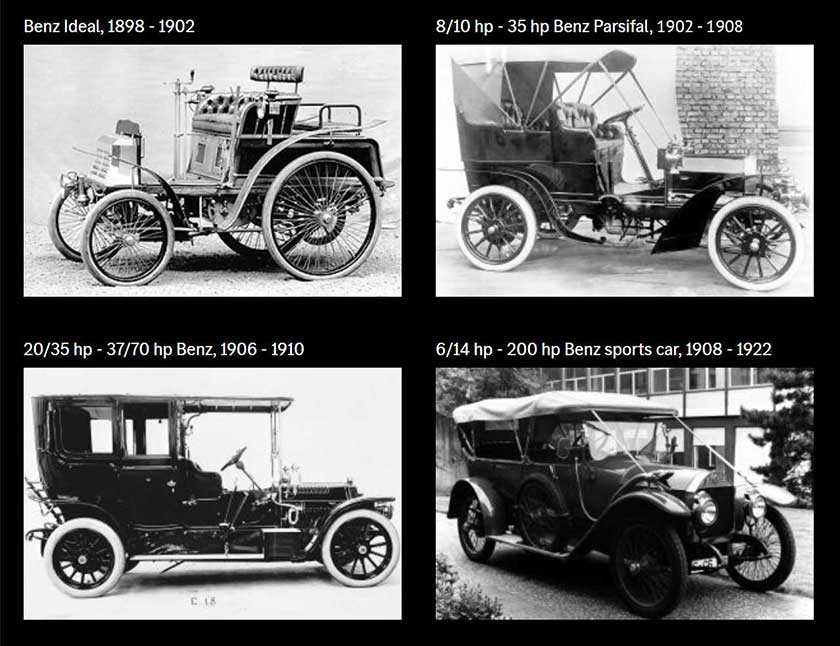 Benz Passenger Cars, until 1922: Benz Ideal, Benz Parsifal, and Benz Sports Car.